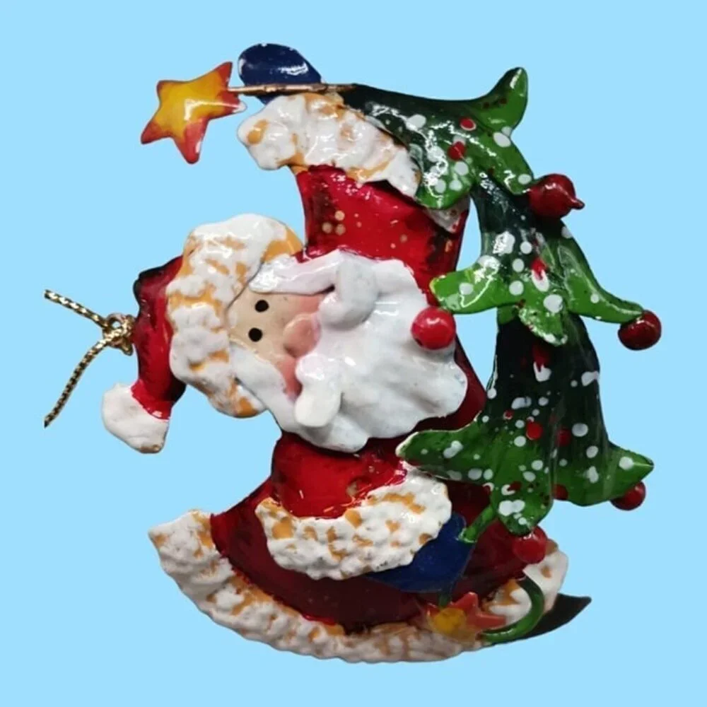 Vintage santa & snowman tin metal christmas ornaments